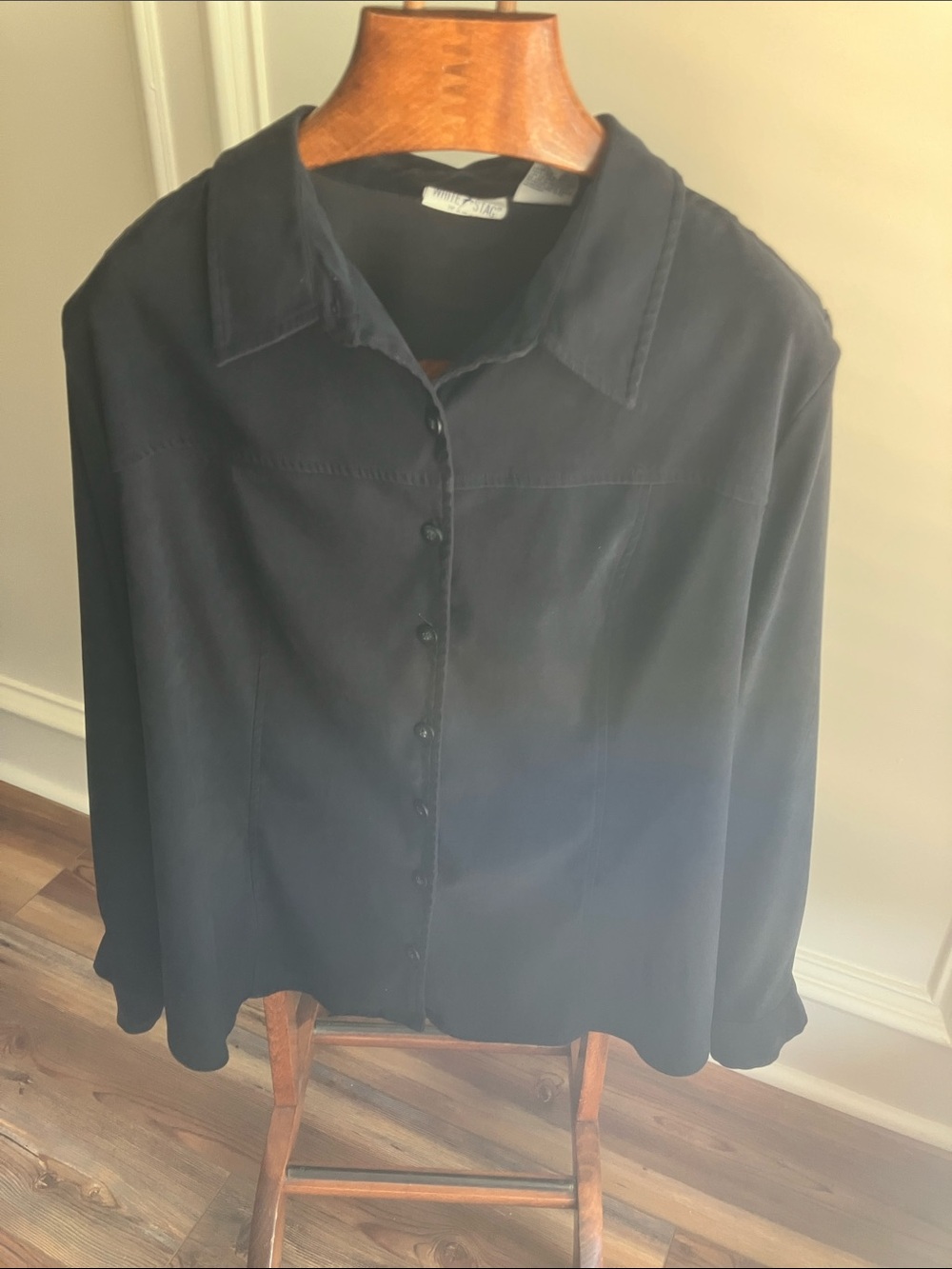 White Stag Woman 24W Black Faux Suede Feel Stretch Button Down Shirt Plus